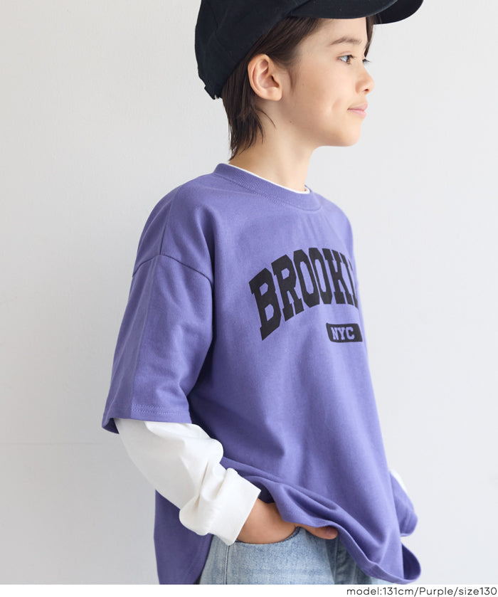 【早秋新品】 童裝假兩件LOGO長袖上衣