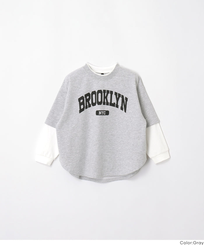 【早秋新品】 童裝假兩件LOGO長袖上衣