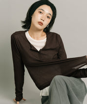 【早秋新品】 透膚亨利領長袖T-Shirt