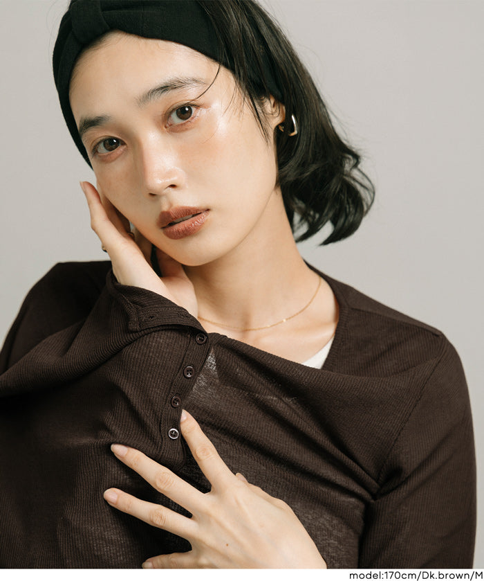 【早秋新品】 透膚亨利領長袖T-Shirt