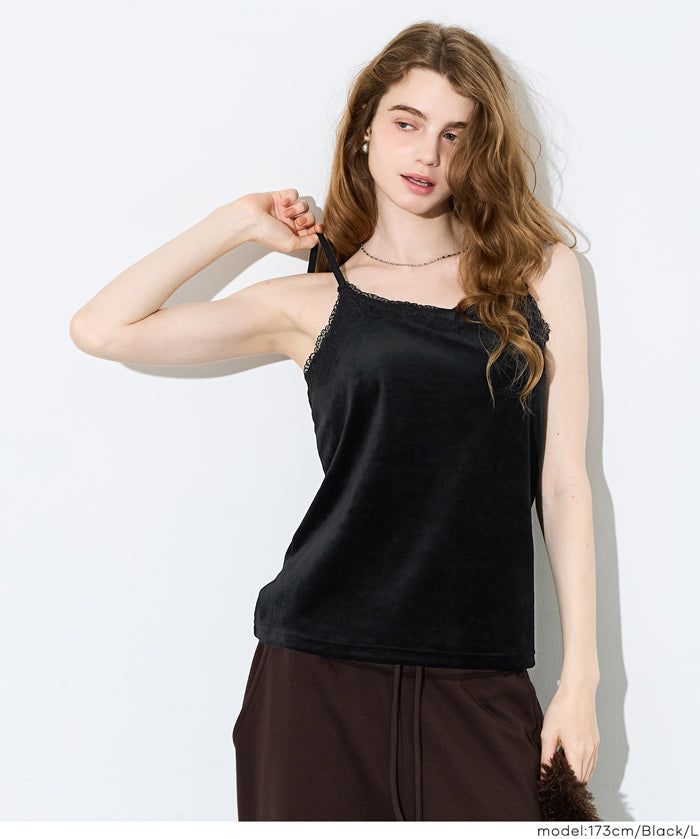 【OUT BRA】絲絨蕾絲帶罩背心