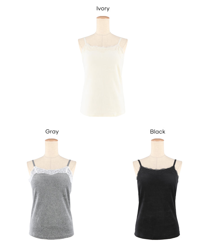 【OUT BRA】絲絨蕾絲帶罩背心