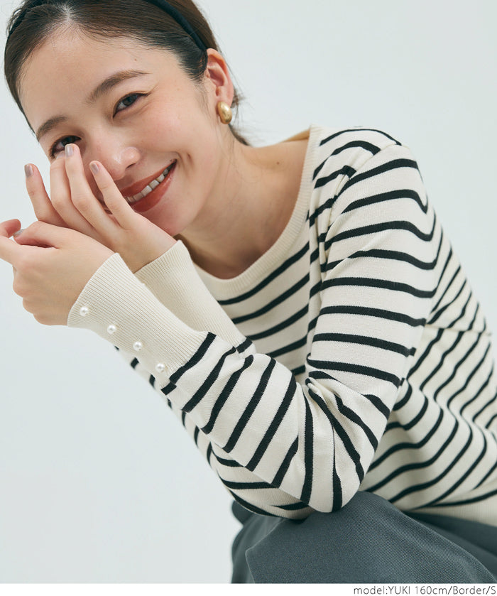 珍珠圓領針織上衣