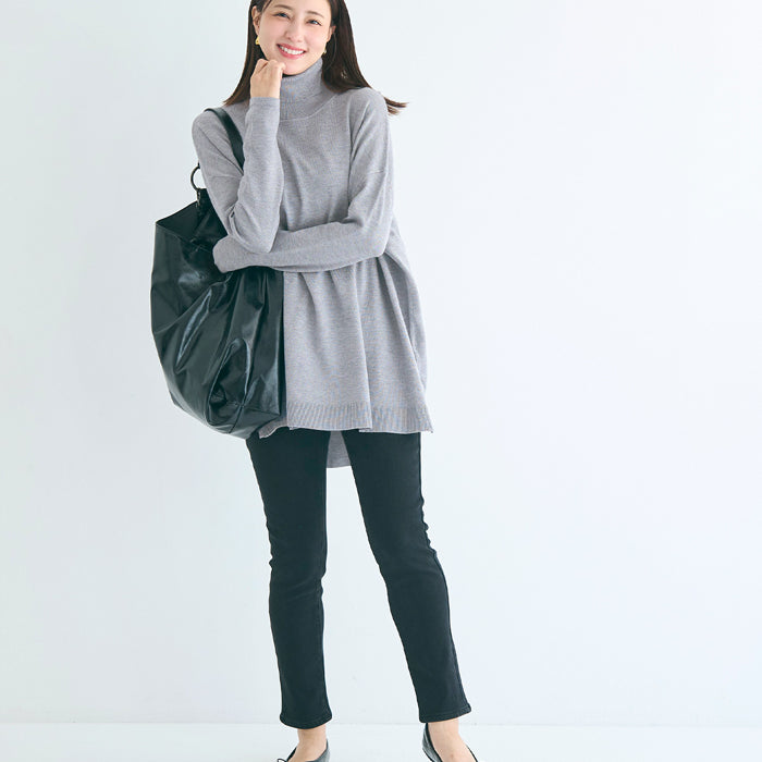 高領中長款顯瘦蝙蝠袖針織上衣