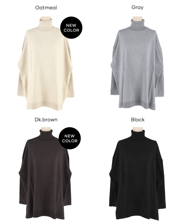 高領中長款顯瘦蝙蝠袖針織上衣