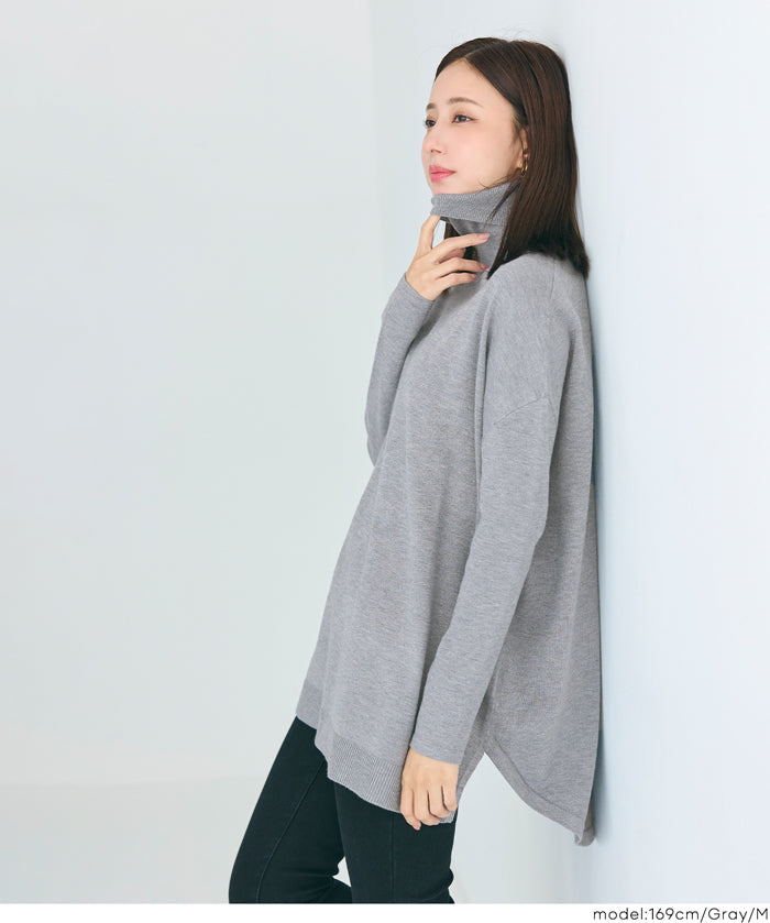 高領中長款顯瘦蝙蝠袖針織上衣