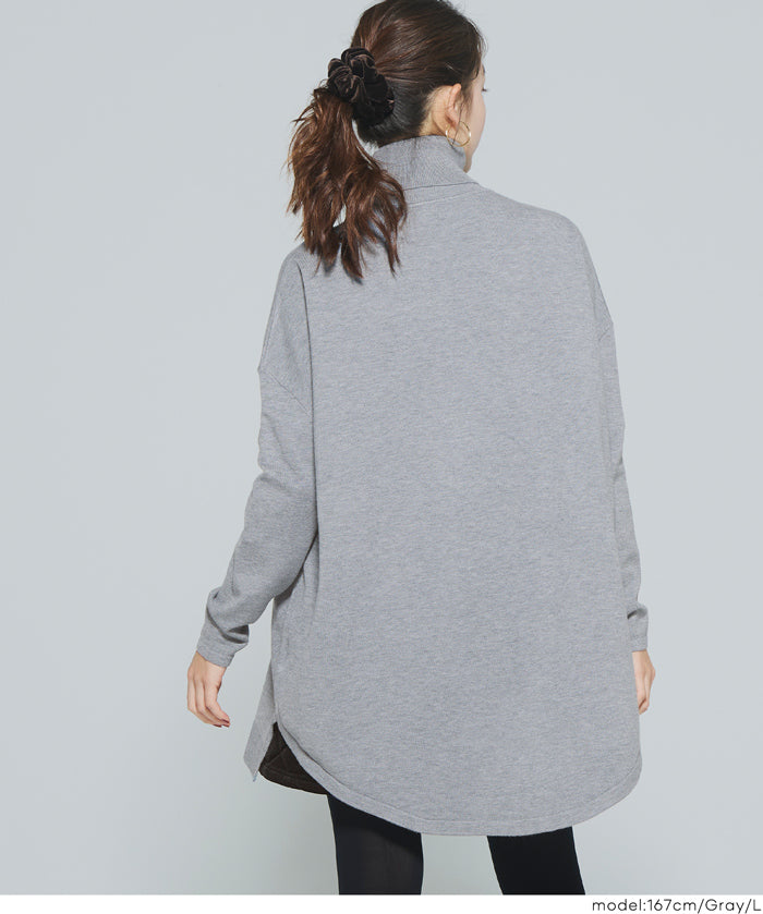 高領中長款顯瘦蝙蝠袖針織上衣