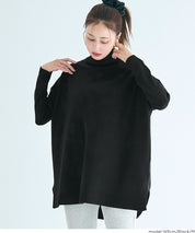 高領中長款顯瘦蝙蝠袖針織上衣