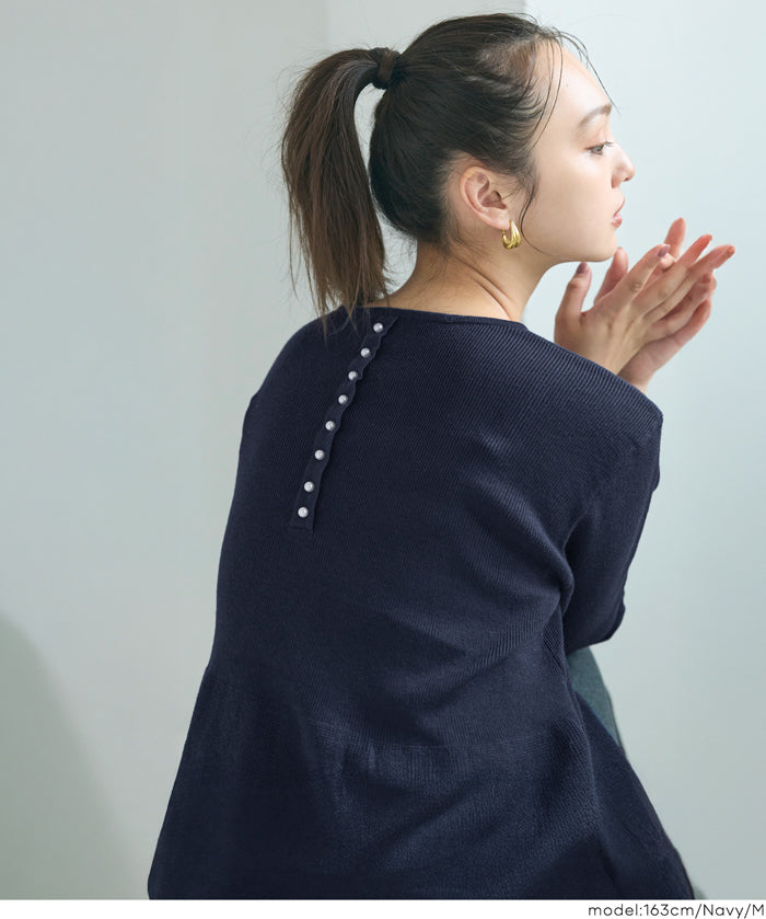 甜美氣質珍珠點綴針織娃娃上衣