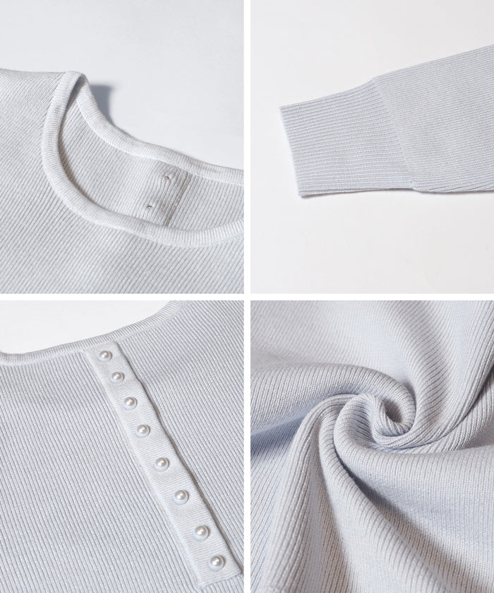 甜美氣質珍珠點綴針織娃娃上衣