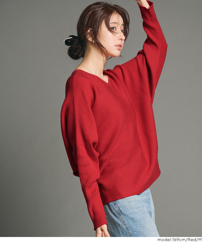 Dolman V-neck knit top