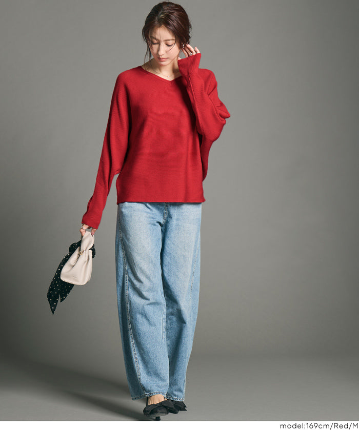Dolman V-neck knit top