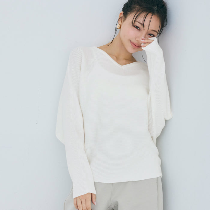 新色登場!【蝙蝠袖系列】知性V領針織上衣