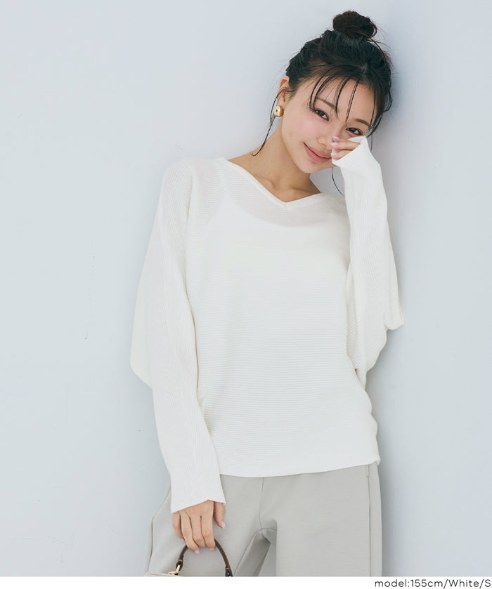 新色登場!【蝙蝠袖系列】知性V領針織上衣