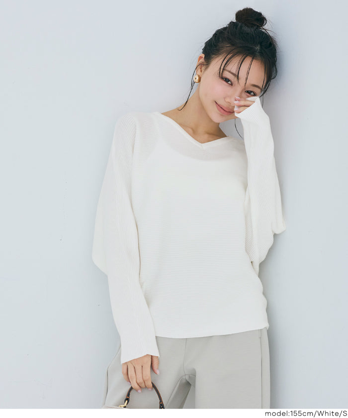 新色登場!【蝙蝠袖系列】知性V領針織上衣