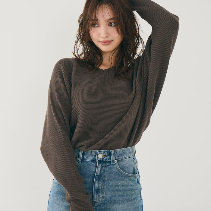 新色登場!【蝙蝠袖系列】知性V領針織上衣