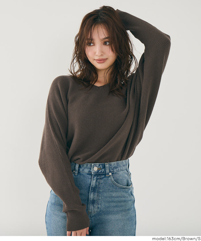 新色登場!【蝙蝠袖系列】知性V領針織上衣