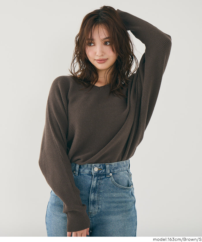 新色登場!【蝙蝠袖系列】知性V領針織上衣