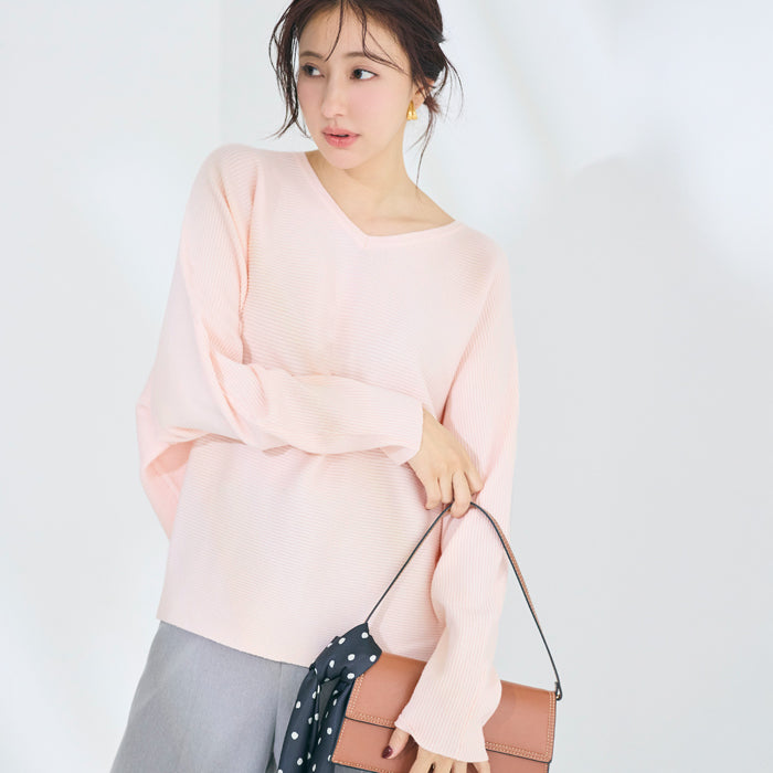 新色登場!【蝙蝠袖系列】知性V領針織上衣