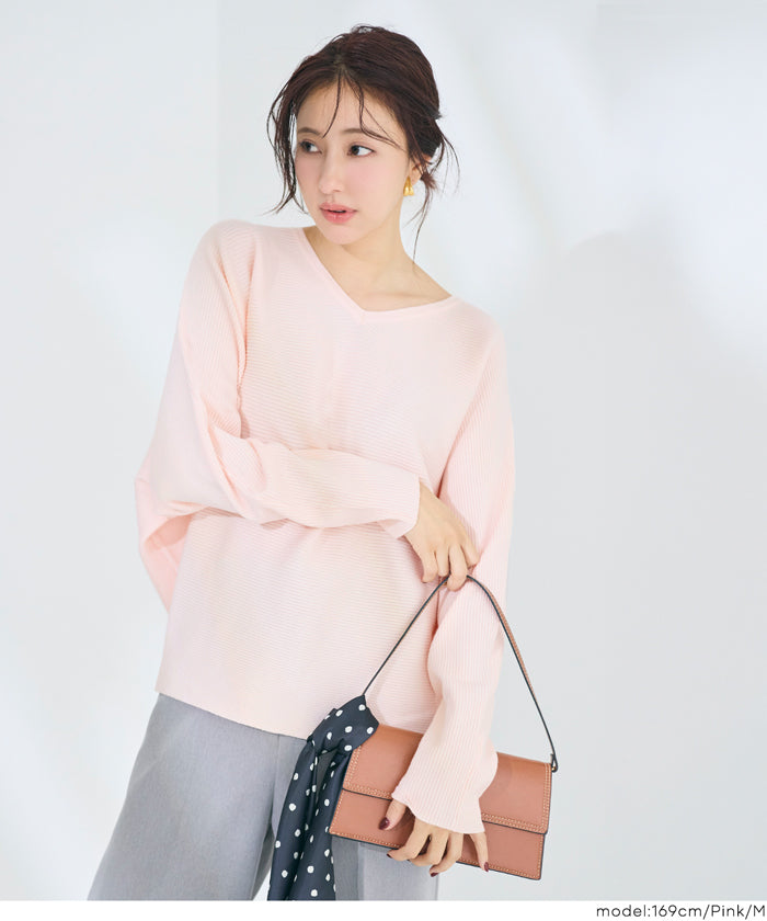 新色登場!【蝙蝠袖系列】知性V領針織上衣