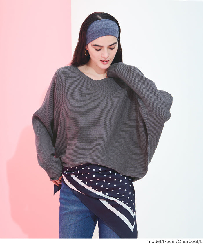 新色登場!【蝙蝠袖系列】知性V領針織上衣