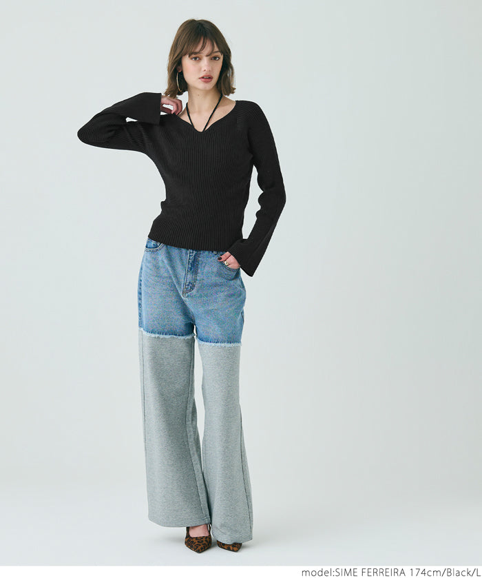 Bell sleeve knit top