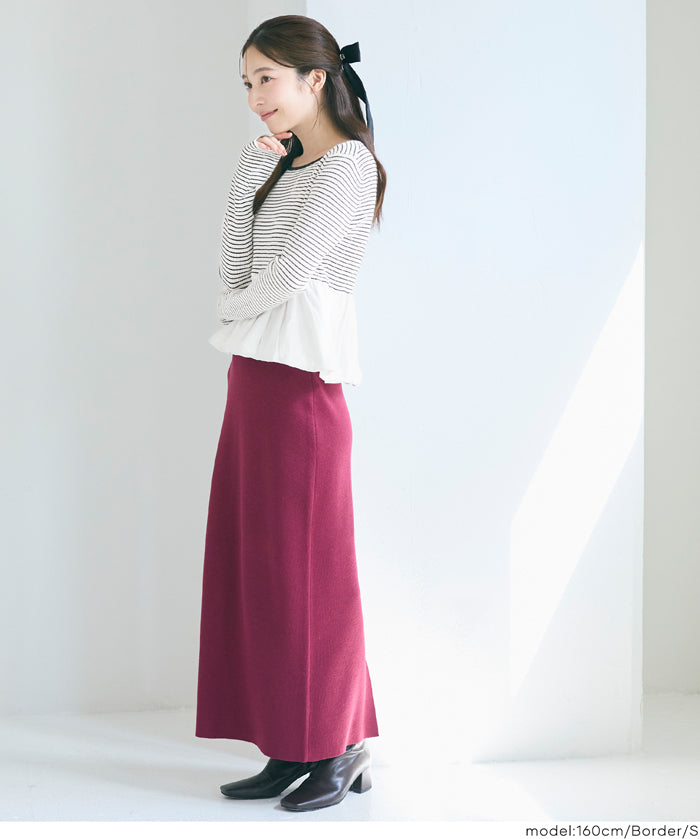 日系甜美長袖拼接針織娃娃上衣