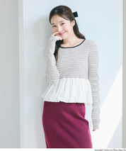 日系甜美長袖拼接針織娃娃上衣