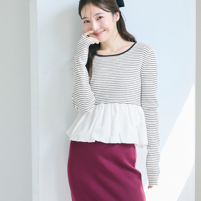 日系甜美長袖拼接針織娃娃上衣