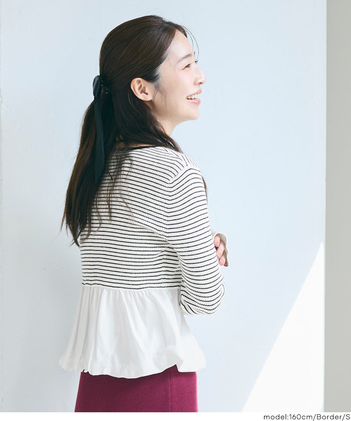 日系甜美長袖拼接針織娃娃上衣