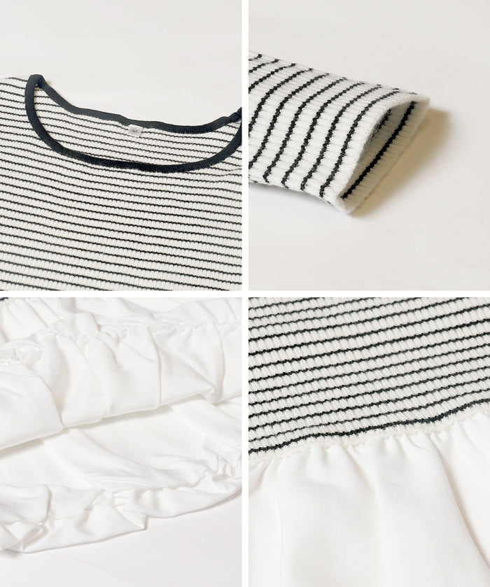 日系甜美長袖拼接針織娃娃上衣