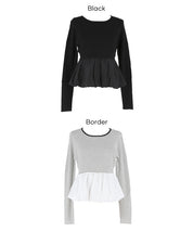 日系甜美長袖拼接針織娃娃上衣