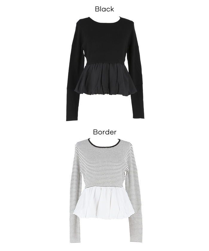 日系甜美長袖拼接針織娃娃上衣