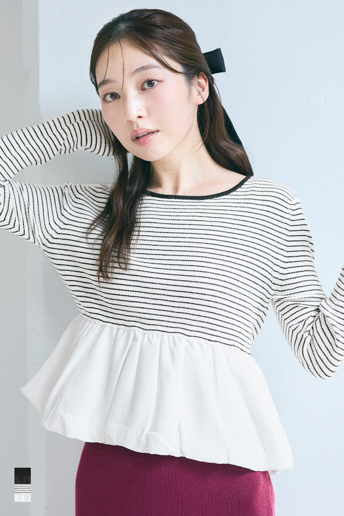 日系甜美長袖拼接針織娃娃上衣