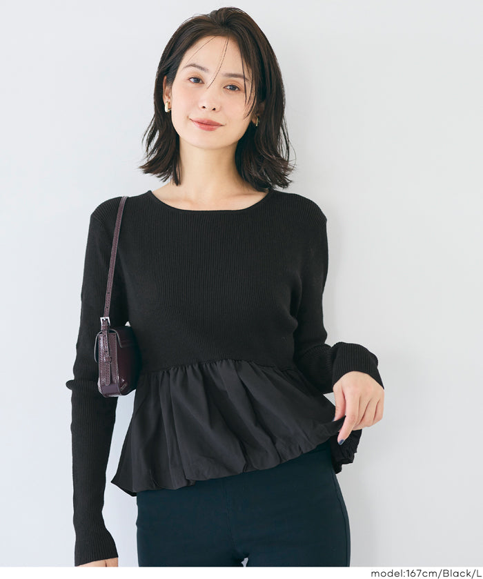 日系甜美長袖拼接針織娃娃上衣