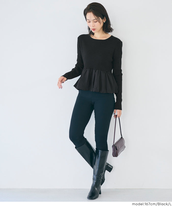 日系甜美長袖拼接針織娃娃上衣