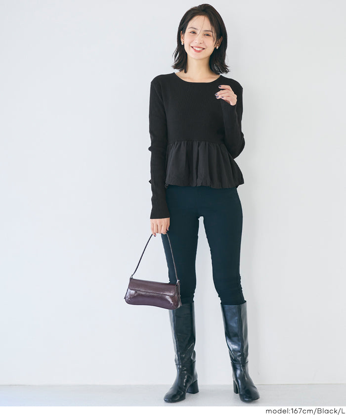 日系甜美長袖拼接針織娃娃上衣