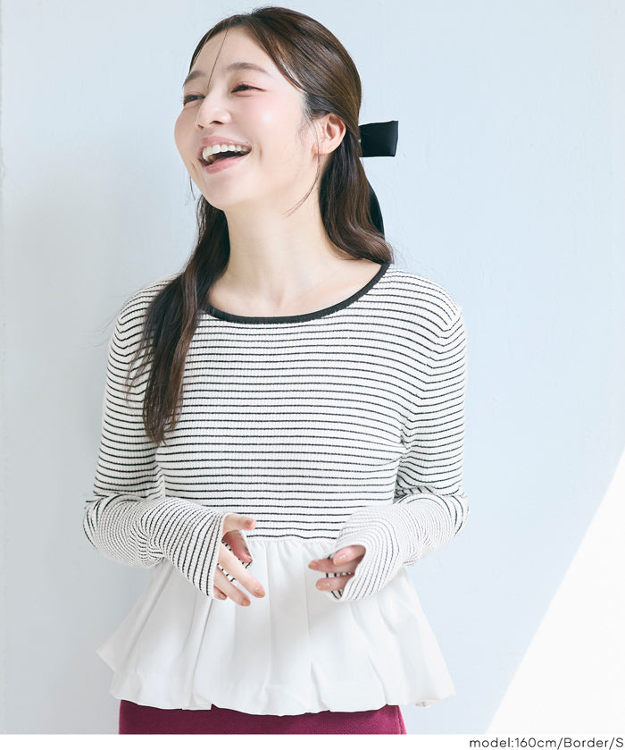 日系甜美長袖拼接針織娃娃上衣