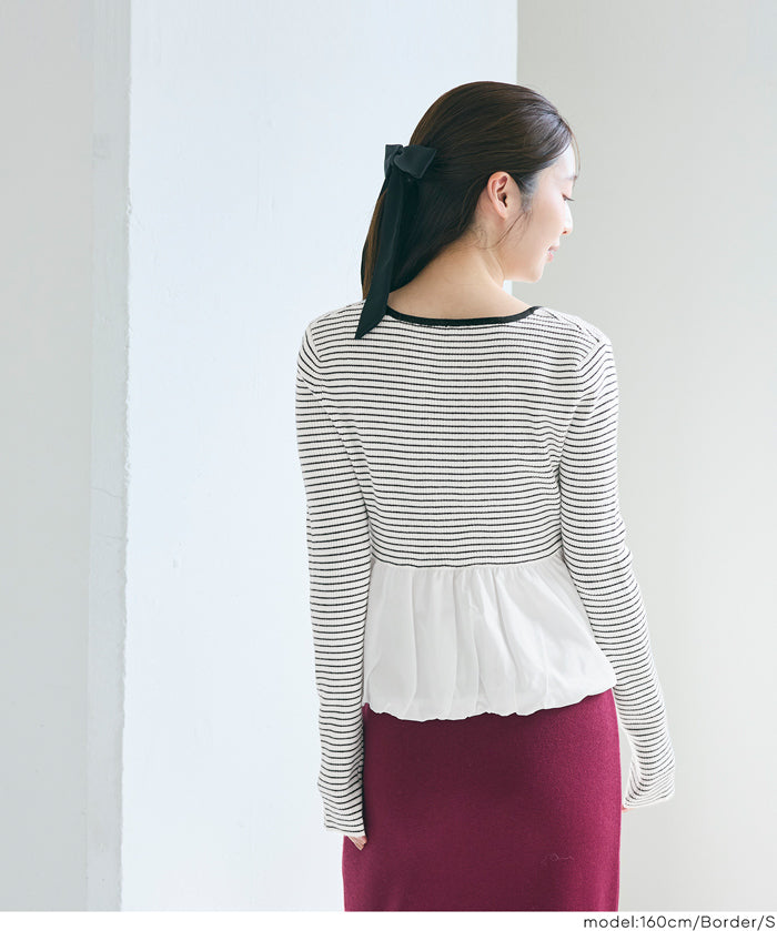 日系甜美長袖拼接針織娃娃上衣