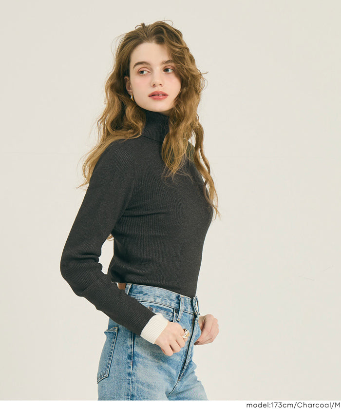 輕量 基礎百搭長袖高領針織上衣