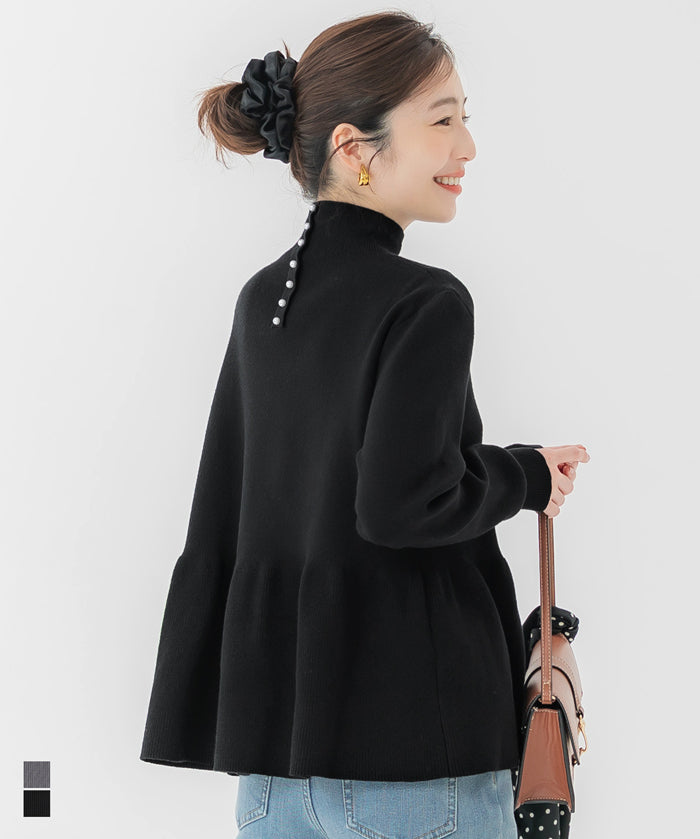 日系半高領後針織綴飾針織娃娃上衣