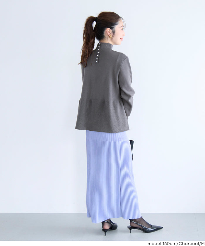 日系半高領後針織綴飾針織娃娃上衣