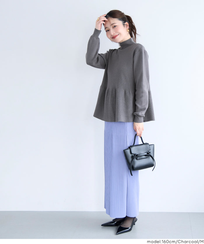 日系半高領後針織綴飾針織娃娃上衣