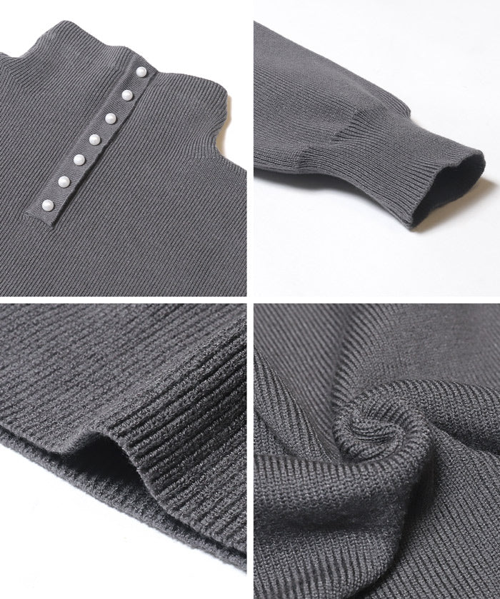 日系半高領後針織綴飾針織娃娃上衣