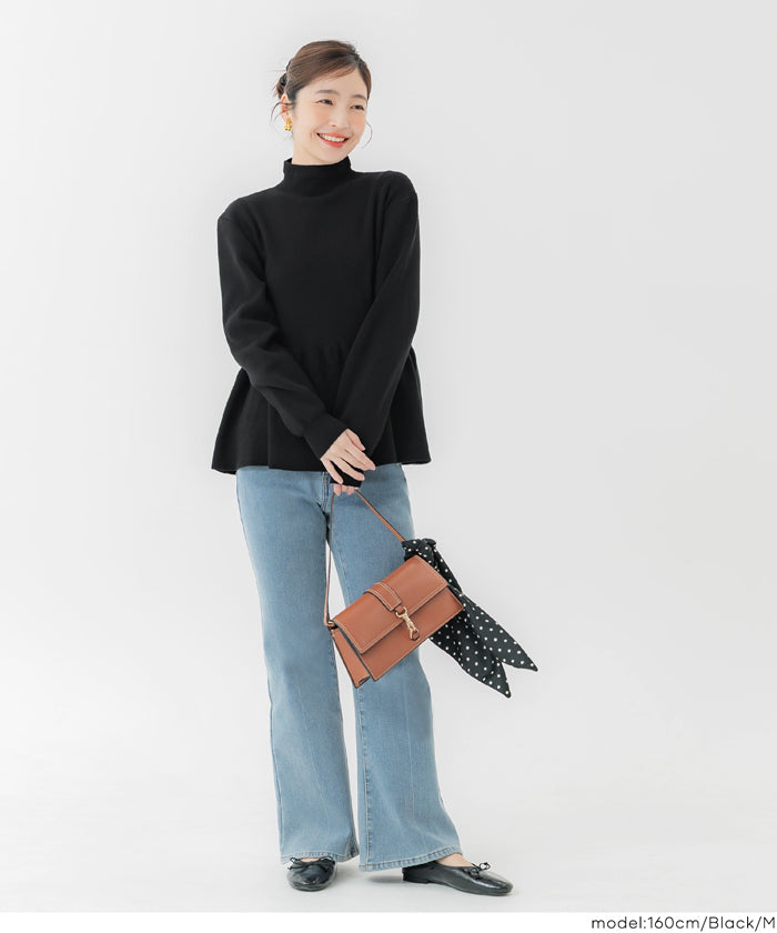 日系半高領後針織綴飾針織娃娃上衣