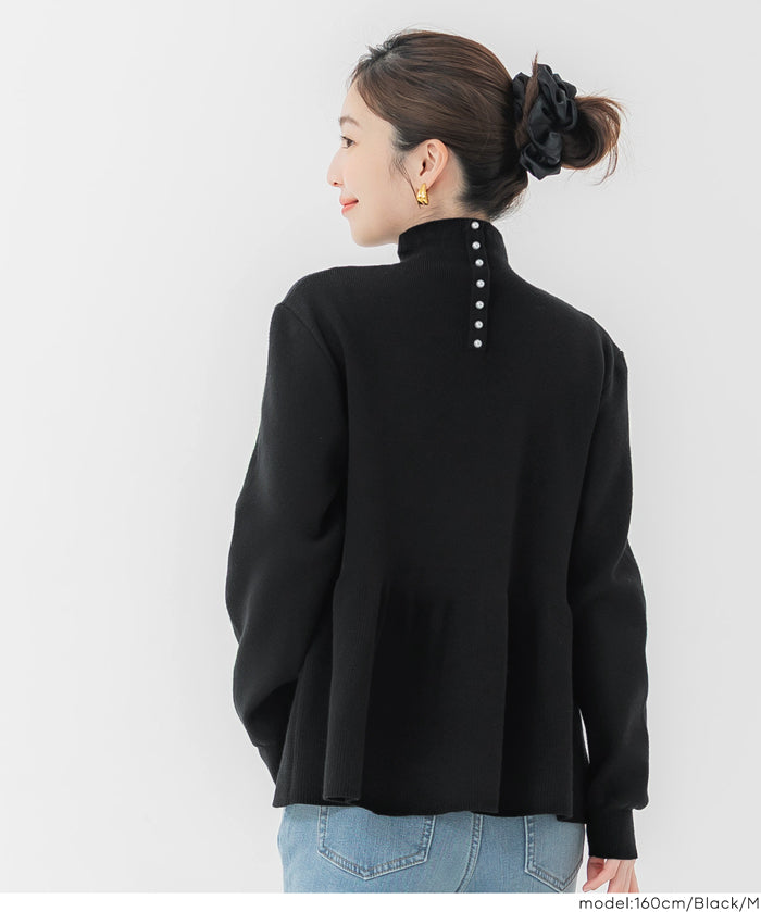 日系半高領後針織綴飾針織娃娃上衣