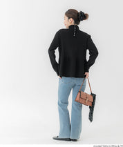 日系半高領後針織綴飾針織娃娃上衣