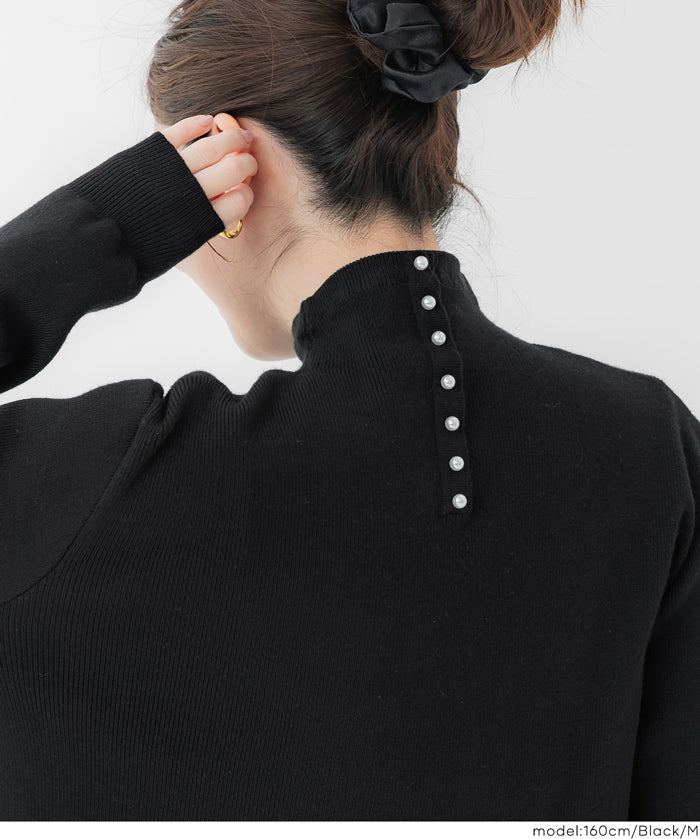日系半高領後針織綴飾針織娃娃上衣
