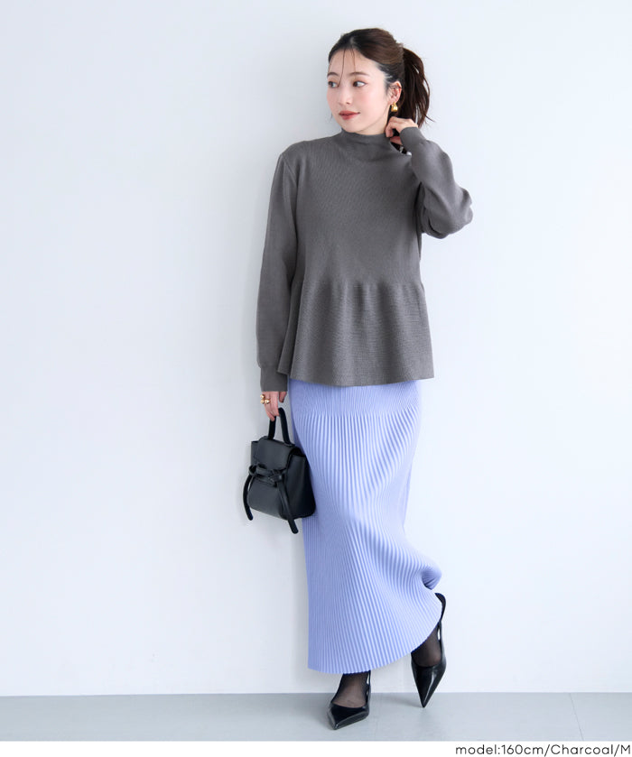 日系半高領後針織綴飾針織娃娃上衣