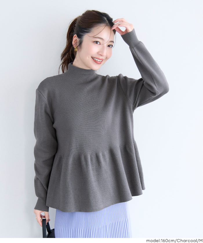 日系半高領後針織綴飾針織娃娃上衣